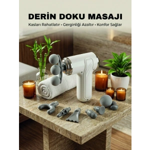 8 Başlıklı Şarjlı Masaj Tabancası 6 Kademeli Hız Ayarlı Derin Doku Kas Masaj Aleti