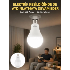 Acil Durumlar İçin Şarjlı Led Ampul 6400k Soğuk Beyaz 30 Watt Yeni Nesil