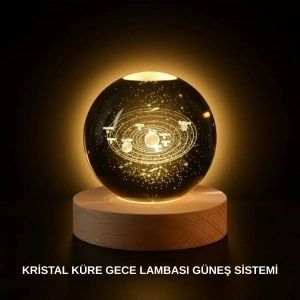 Ahşap Standlı Led Kristal Küre Lazer İşlemeli Dekoratif Obje