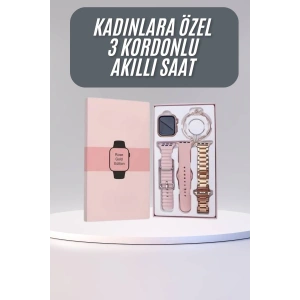 Akıllı Saat 3 Kordonlu Ve Aksesuarlı Bayanlar Için Şık Rose Renk