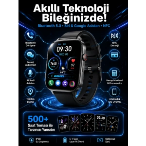 Akıllı Saat Tema Değiştirme Uyku Ve Sağlık Takibi Sesli Asistan Bildirim Görme Yeni Nesil