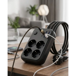 Akım Korumalı Çoklu Priz 4 Usb 2 Type C 4 Priz Güvenli Ve Hızlı Şarj