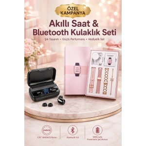 Aksesuar Hediyeli Akıllı Saat Ve Dijital Göstergeli Powerbankli Bluetooth Kulaklık