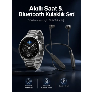 Alarm Ve Titreşim Özellikli Akıllı Saat Ve Mikrofonlu Kablolu Bluetooth Kulaklık 60 Saat