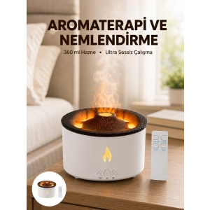 Alev Efektli Aromaterapi Difüzörü – 360 Ml Su Hazneli, Sessiz Ve Zaman Ayarlı Yeni Nesil