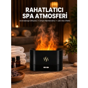 Alev Görünümlü Hava Nemlendirici Kumandalı Led Işıklı Aromatik Difüzör Yeni Nesil