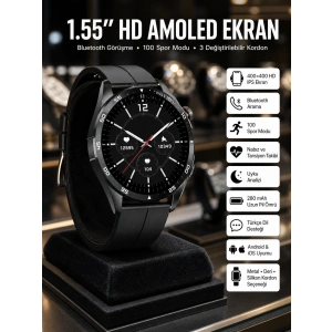 Amoled Ekran 3 Kordonlu Akıllı Saat 5.0 Bluetooth Bağlantılı Android Ve İos Uyumlu