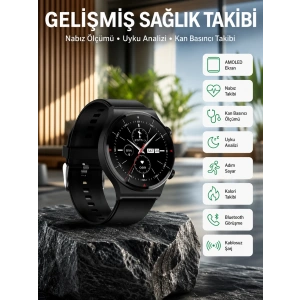 Amoled Ekran Metal Deri Silikon Kordonlu Uyku Ve Sağlık Takibi