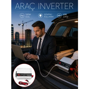 Araç Aküsünü Prize Çeviren 500w Güç İnvertörü
