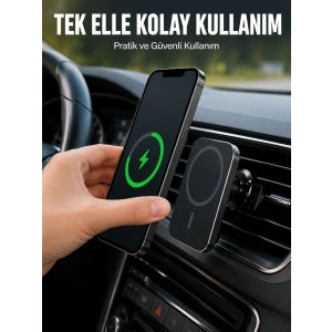 Araç İçi Manyetik Telefon Tutucu Ve 15w Kablosuz Hızlı Şarj Cihazı