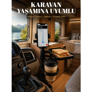 Araç İçi Telefon Tutucu Ve Bardaklık Organizeri Çok Amaçlı Tasarım