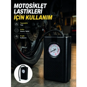Araç Lastik Şişirme Pompası Taşınabilir Analog Basınç Göstergeli Hava Kompresörü