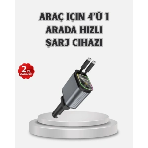 Araç Şarj Cihazı 4 Portlu 66w Hızlı Şarjlı Led Işıklı Ve 180° Dönebilir