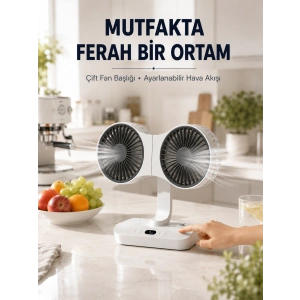 Ayarlanabilir Çift Fan Başlıklı Şarjlı Masa Vantilatörü