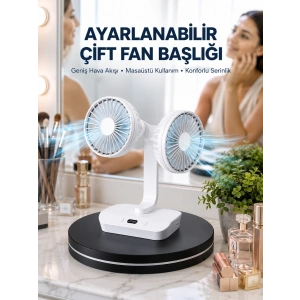 Ayarlanabilir Hızlı Çift Başlıklı Masaüstü Fan – Gece Lambalı Serinletici