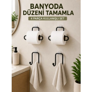 Banyo Ve Mutfak İçin 4 Parça Set 2 Adet Kağıtlık 2 Adet Havlu Askısı
