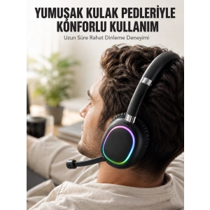 Bluetooth 5.0 Rgb Işıklı Mikrofonlu Kablosuz Kulak Üstü Kulaklık