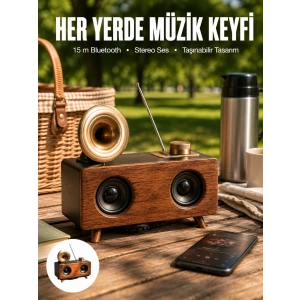 Bluetooth Hoparlör Ahşap Klasik Retro Gramofon Bluetooth Müzik Kutusu