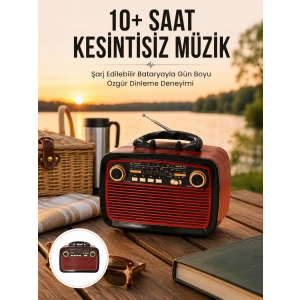Bluetooth Hoparlör Ahşap Renk Vintage Işıklı Nostaljik Radyo Fm Ahşap Görünümlü Yeni Nesil