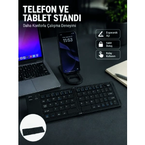 Bluetooth Katlanabilir Klavye Usb-c Şarjlı 3 Cihaz Bağlantılı Taşınabilir Klavye