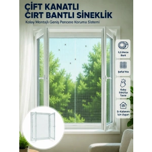 Çift Kanatlı Cırt Bantlı Pencere Sinekliği Kolay Montajlı Beyaz File