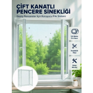Çift Kanatlı Pencere Filesi Cırt Bantlı Sineklik Kolay Takılır