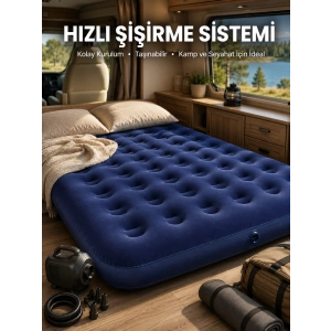 Çift Kişilik Şişme Yatak Dayanıklı Vinil Kamp Ve Misafir Kullanımına Uygun