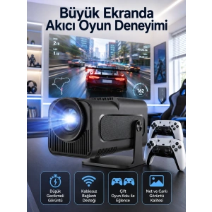 Çift Kollu Game Box Projeksiyon Cihazı Kumandalı Android Tv Dahili Hoparlör