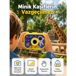 Çocuk Dijital Kamera Hd Fotoğraf Ve Video Çekimi 2.0 İnç Tft Ekran Type-c Şarjlı Mini Tripodlu
