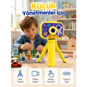 Çocuk Kamerası Fotoğraf Ve Video Çekimi Mini Tripodlu Şarjlı Dijital Kamera 2.0 Tft Ekran