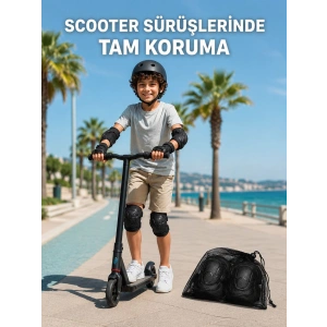 Çocuk Kaykay Paten Scooter Bisiklet Koruyucu Dizlik Seti 2 Adet Siyah