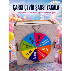 Çocuklar İçin Eğlenceli Tasarruf Oyunu Şans Çarklı Ahşap Kumbara Para Biriktirme Kutusu