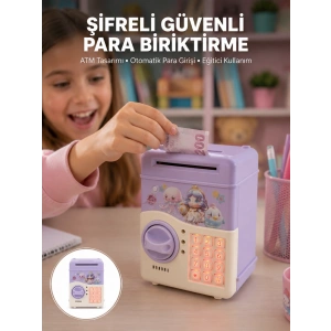 Çocuklar İçin Elektronik Şifreli Para Biriktirme Kumbarası Mor