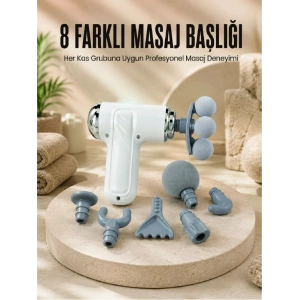 Çok Fonksiyonlu Masaj Tabancası Spor Sonrası Kas Rahatlatıcı 8 Başlıklı Masaj Cihazı