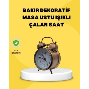 Dekoratif Bronz Renk Metal Alarmlı Masa Üstü Saat Klasik Tasarım