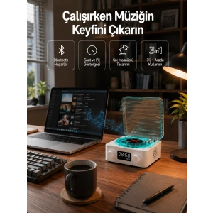 Dekoratif Gece Işıklı Bluetooth Hoparlör – Zaman Ve Pil Ekranlı