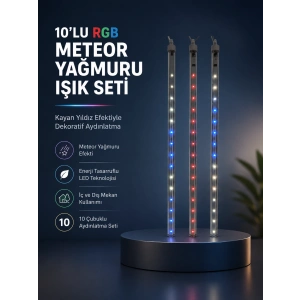 Dekoratif Rgb Led Işık Çubuğu Seti 10 Adet Çubuk Kayan Yıldız Efektli