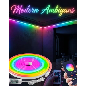 Dekoratif Rgb Led Şerit Neon Işık 3 Metre Su Geçirmez Uzaktan Kumandalı Ortam Aydınlatması