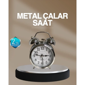 Dekoratif Yuvarlak Gümüş Sessiz Işıklı Masa Üstü Çalar Saat Alarmlı Ve Şık Tasarım