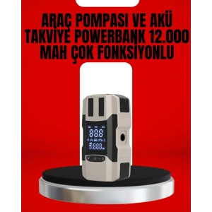 Dijital Ekranlı Araç Pompası Akü Takviye Powerbank 12.000 Mah