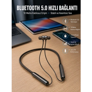 Dijital Göstergeli Kulak İçi Kablosuz Bluetooth Kulaklık Boyun Bantlı Yeni Nesil