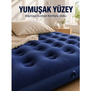 Dış Mekan Şişme Yatak Çift Kişilik Flokeli Yüzey Konforlu Kullanım