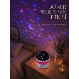 Döner Projeksiyon Lambası Renkli Yıldız Ve Gökyüzü Efektli
