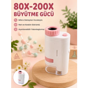 Eğitici Taşınabilir Mikroskop  Ayarlanabilir Focus, Led Işık Ve 80x-200x Yakınlaştırma