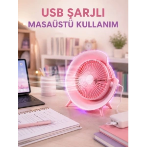 Gece Lambası Özellikli Şarjlı Mini Masaüstü Fan