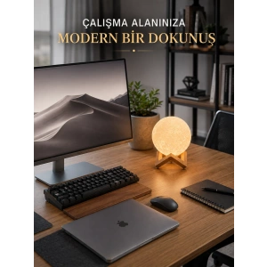 Gerçekçi Ay Dokulu Dekoratif Gece Lambası Usb Şarjlı Ay Işığı