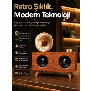 Gramafon Nostaljik Radyo Yüksek Ses Kalitesi Usb Tf Kart Aux