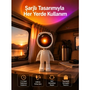 Gün Batımı Projektör Lamba Astronot Görünümlü Dekoratif Masa Lambası
