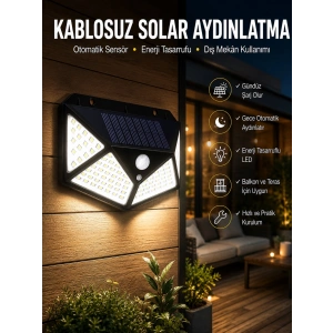 Güneş Enerjili Bahçe Aydınlatma Lambası Solar 100 Led Lamba