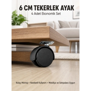 Halı Ve Beton Uyumlu Kilitsiz Mobilya Tekerleği 4’lü